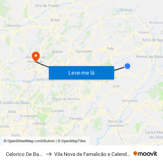 Celorico De Basto to Vila Nova de Famalicão e Calendário map