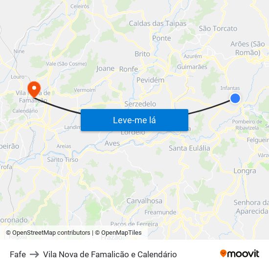Fafe to Vila Nova de Famalicão e Calendário map