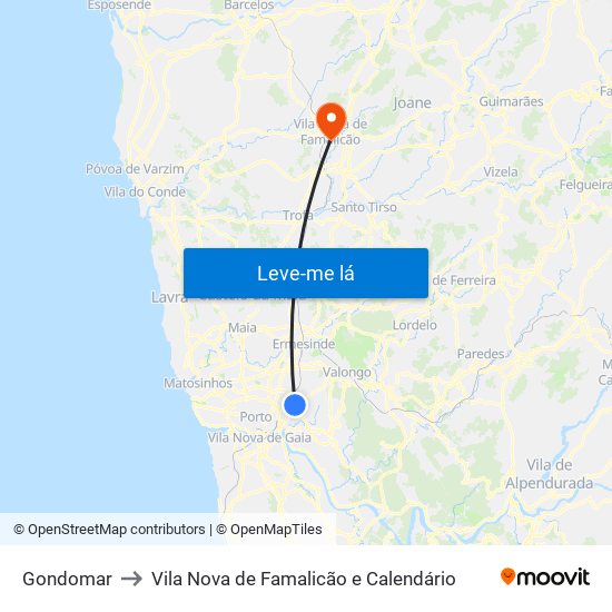 Gondomar to Vila Nova de Famalicão e Calendário map