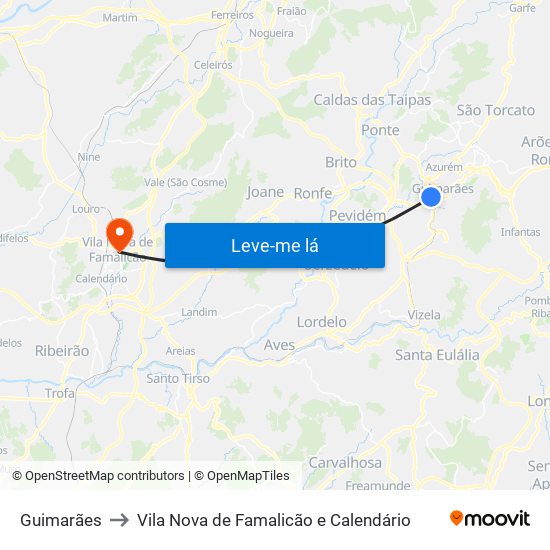 Guimarães to Vila Nova de Famalicão e Calendário map