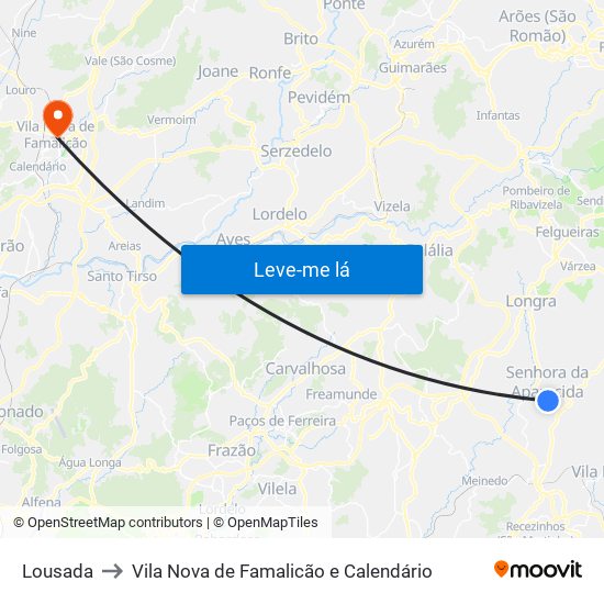 Lousada to Vila Nova de Famalicão e Calendário map