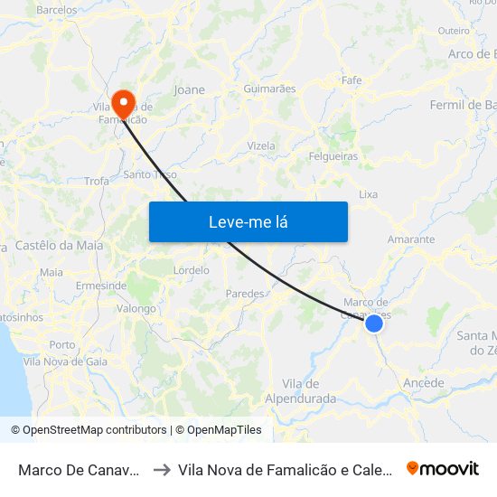 Marco De Canaveses to Vila Nova de Famalicão e Calendário map