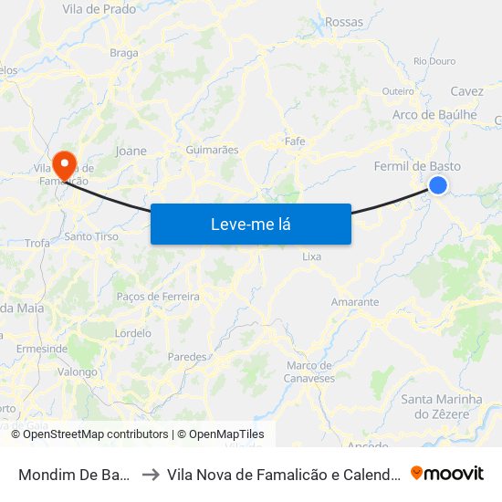 Mondim De Basto to Vila Nova de Famalicão e Calendário map