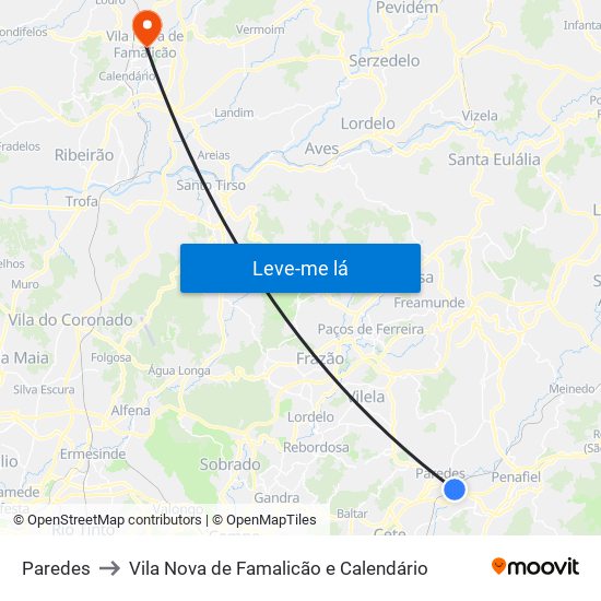 Paredes to Vila Nova de Famalicão e Calendário map