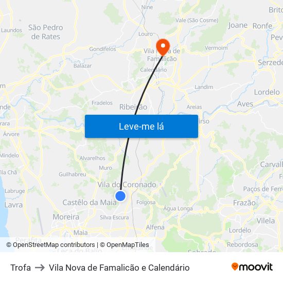 Trofa to Vila Nova de Famalicão e Calendário map