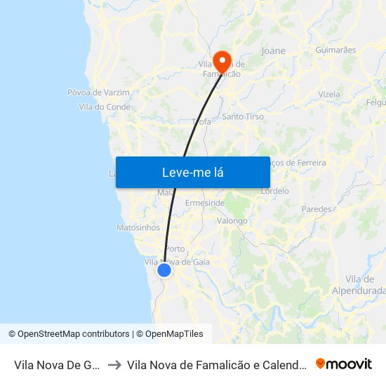 Vila Nova De Gaia to Vila Nova de Famalicão e Calendário map