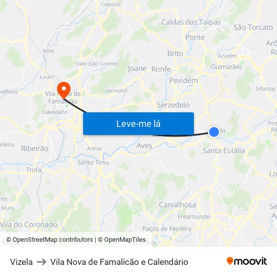 Vizela to Vila Nova de Famalicão e Calendário map
