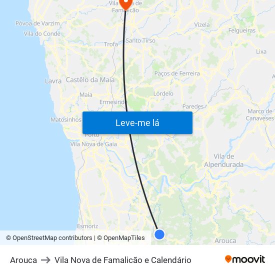 Arouca to Vila Nova de Famalicão e Calendário map