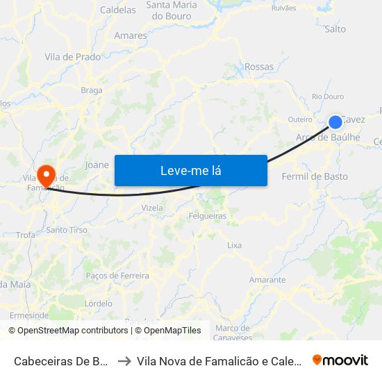 Cabeceiras De Basto to Vila Nova de Famalicão e Calendário map