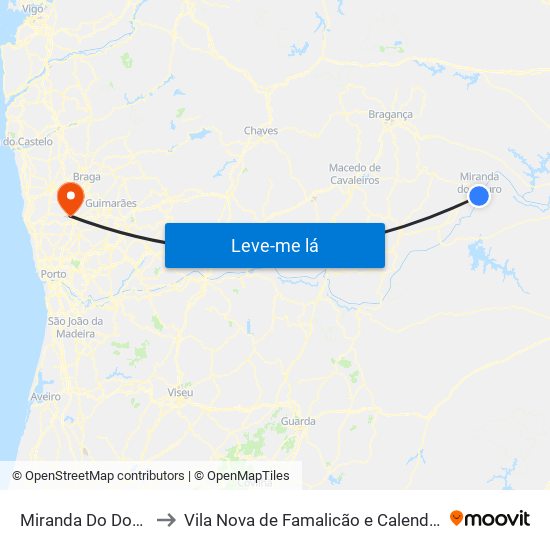 Miranda Do Douro to Vila Nova de Famalicão e Calendário map