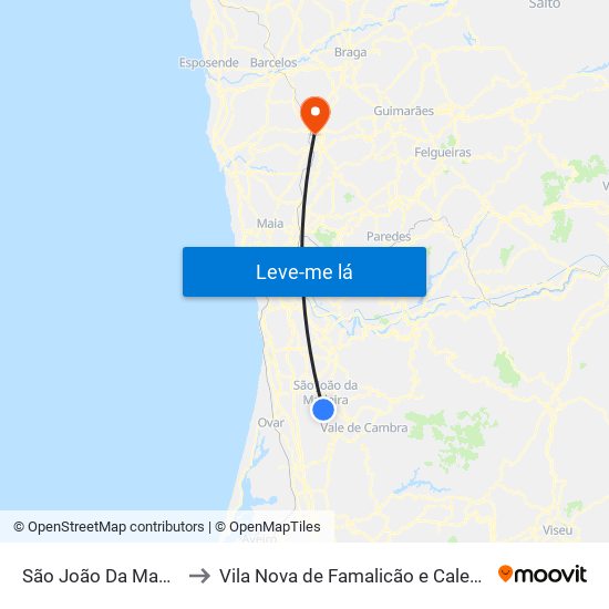 São João Da Madeira to Vila Nova de Famalicão e Calendário map