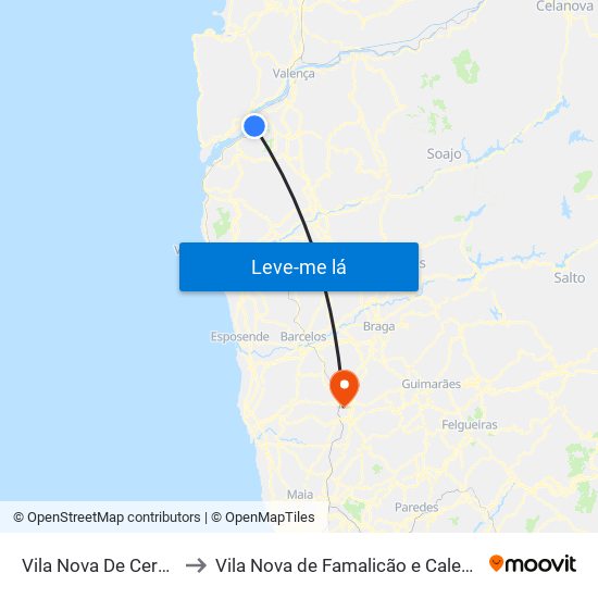 Vila Nova De Cerveira to Vila Nova de Famalicão e Calendário map