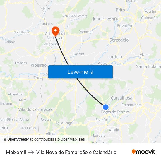 Meixomil to Vila Nova de Famalicão e Calendário map