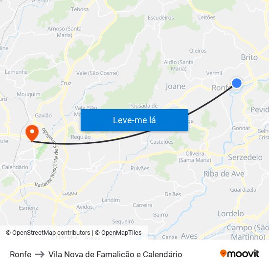 Ronfe to Vila Nova de Famalicão e Calendário map