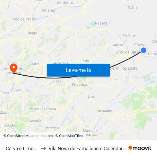 Cerva e Limões to Vila Nova de Famalicão e Calendário map