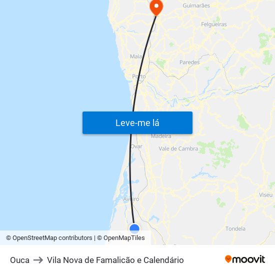 Ouca to Vila Nova de Famalicão e Calendário map