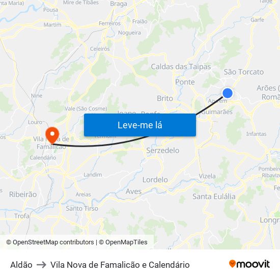 Aldão to Vila Nova de Famalicão e Calendário map