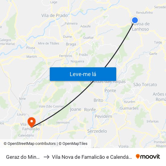 Geraz do Minho to Vila Nova de Famalicão e Calendário map