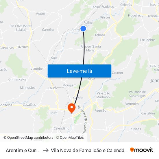 Arentim e Cunha to Vila Nova de Famalicão e Calendário map