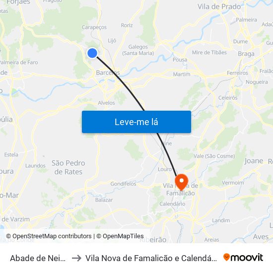 Abade de Neiva to Vila Nova de Famalicão e Calendário map