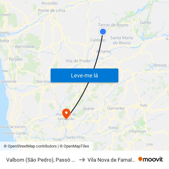 Valbom (São Pedro), Passô e Valbom (São Martinho) to Vila Nova de Famalicão e Calendário map