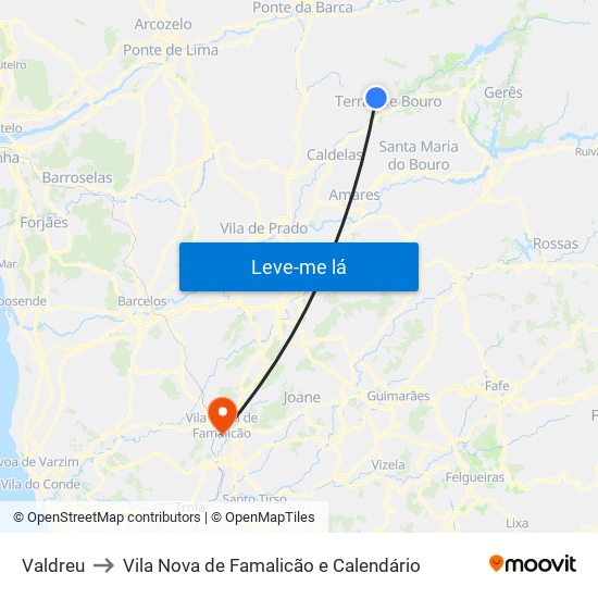 Valdreu to Vila Nova de Famalicão e Calendário map