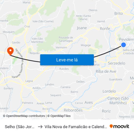 Selho (São Jorge) to Vila Nova de Famalicão e Calendário map