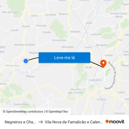 Negreiros e Chavão to Vila Nova de Famalicão e Calendário map