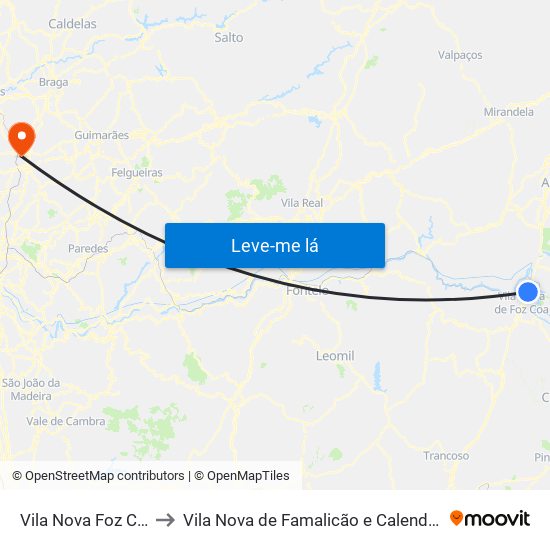 Vila Nova Foz Coa to Vila Nova de Famalicão e Calendário map