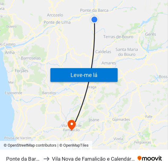 Ponte da Barca to Vila Nova de Famalicão e Calendário map