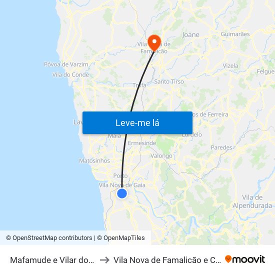 Mafamude e Vilar do Paraíso to Vila Nova de Famalicão e Calendário map