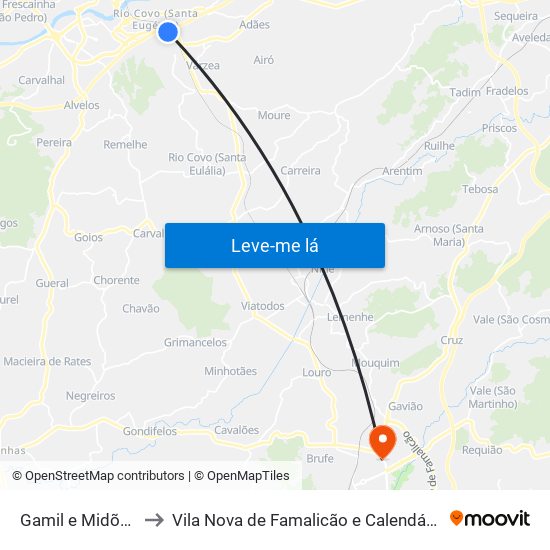 Gamil e Midões to Vila Nova de Famalicão e Calendário map