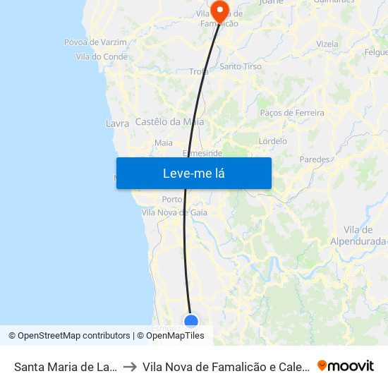 Santa Maria de Lamas to Vila Nova de Famalicão e Calendário map