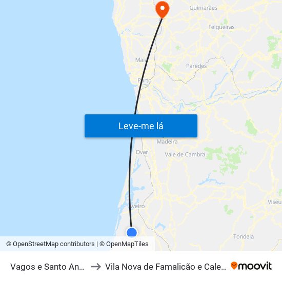 Vagos e Santo António to Vila Nova de Famalicão e Calendário map