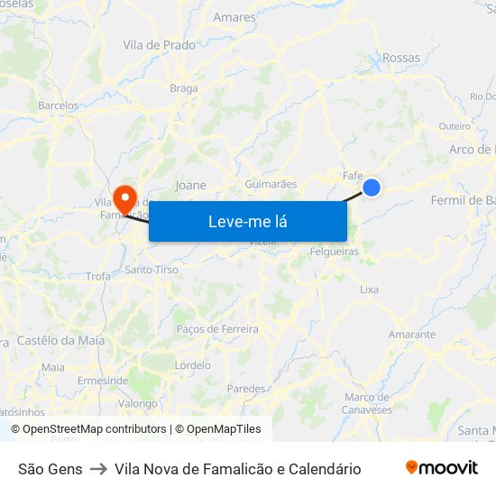 São Gens to Vila Nova de Famalicão e Calendário map