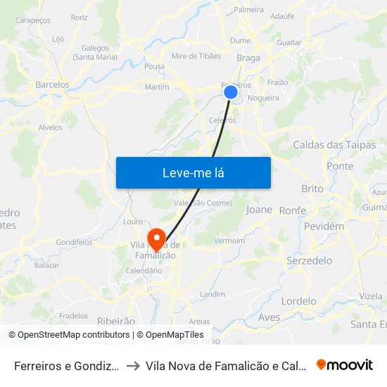 Ferreiros e Gondizalves to Vila Nova de Famalicão e Calendário map