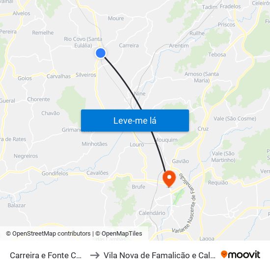 Carreira e Fonte Coberta to Vila Nova de Famalicão e Calendário map