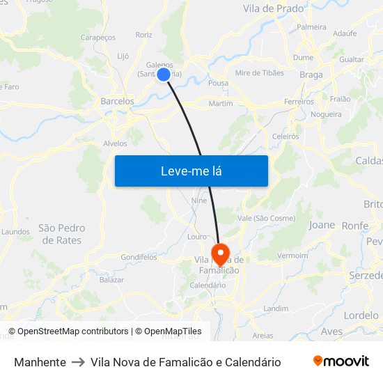 Manhente to Vila Nova de Famalicão e Calendário map