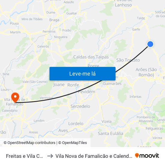 Freitas e Vila Cova to Vila Nova de Famalicão e Calendário map