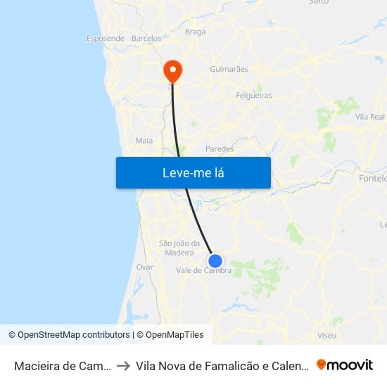 Macieira de Cambra to Vila Nova de Famalicão e Calendário map