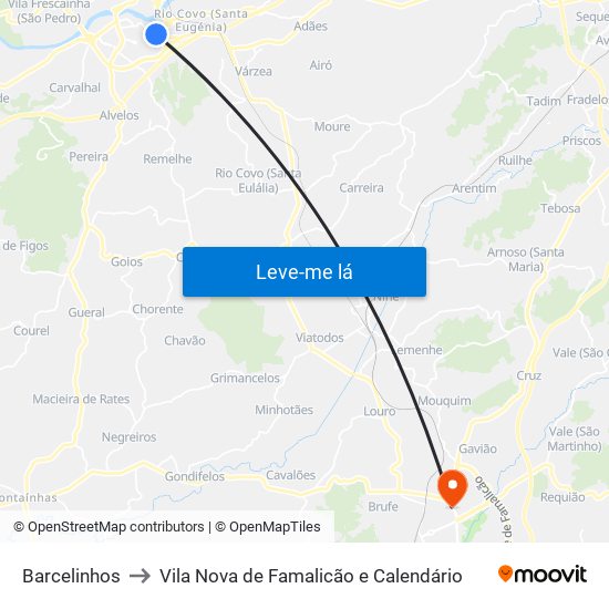 Barcelinhos to Vila Nova de Famalicão e Calendário map