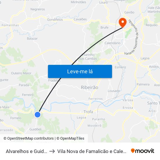 Alvarelhos e Guidões to Vila Nova de Famalicão e Calendário map