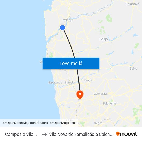 Campos e Vila Meã to Vila Nova de Famalicão e Calendário map