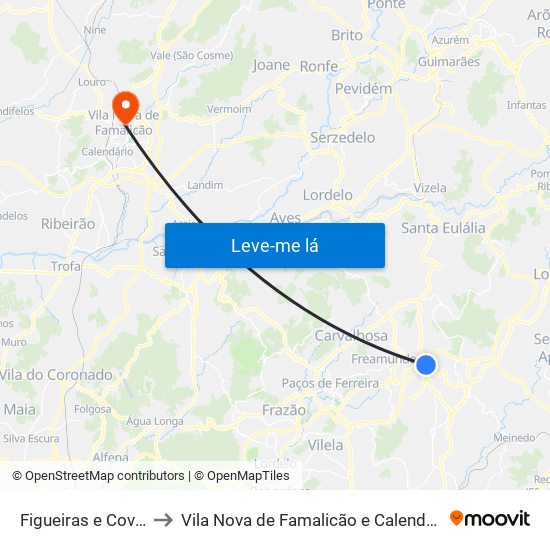 Figueiras e Covas to Vila Nova de Famalicão e Calendário map