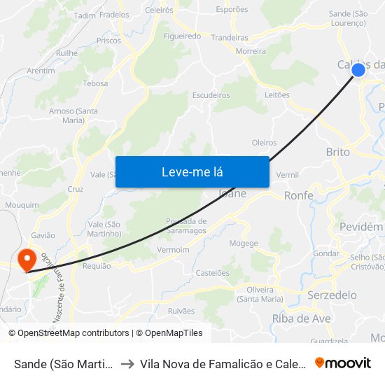 Sande (São Martinho) to Vila Nova de Famalicão e Calendário map