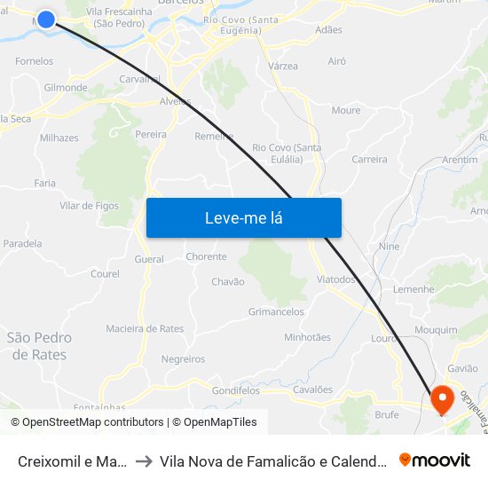 Creixomil e Mariz to Vila Nova de Famalicão e Calendário map