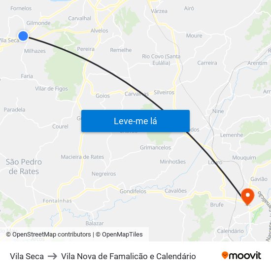 Vila Seca to Vila Nova de Famalicão e Calendário map