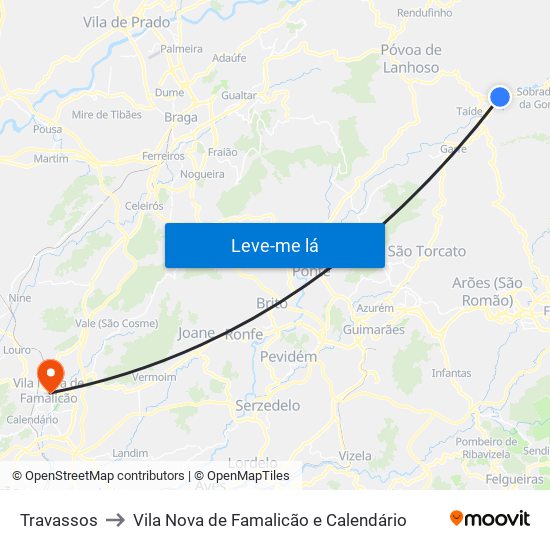 Travassos to Vila Nova de Famalicão e Calendário map