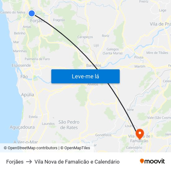 Forjães to Vila Nova de Famalicão e Calendário map