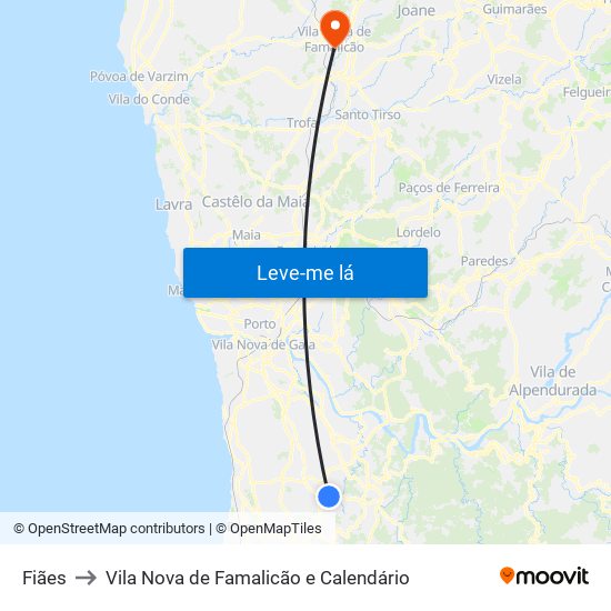 Fiães to Vila Nova de Famalicão e Calendário map